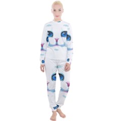 Cute White Cat Blue Eyes Face Women s Lounge Set by Ket1n9