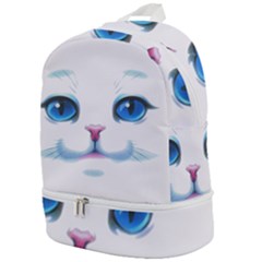 Cute White Cat Blue Eyes Face Zip Bottom Backpack by Ket1n9