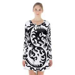Ying Yang Tattoo Long Sleeve Velvet V-neck Dress by Ket1n9