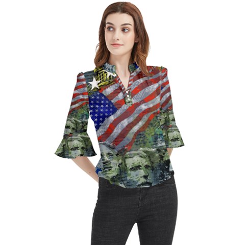 Usa United States Of America Images Independence Day Loose Horn Sleeve Chiffon Blouse by Ket1n9