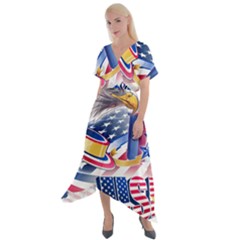 Independence Day United States Of America Cross Front Sharkbite Hem Maxi Dress by Ket1n9