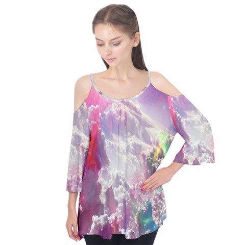 Clouds Multicolor Fantasy Art Skies Flutter Sleeve T-shirt  by Ket1n9