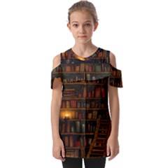 Books Library Fold Over Open Sleeve Top by Ket1n9