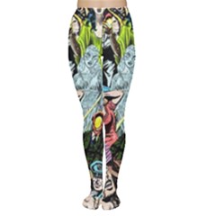 Vintage Horror Collage Pattern Tights by Ket1n9