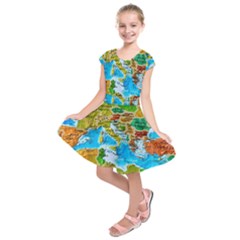World Map Kids  Short Sleeve Dress by Ket1n9