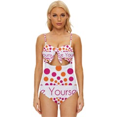 Be Yourself Pink Orange Dots Circular Knot Front One-piece Swimsuit by Ket1n9