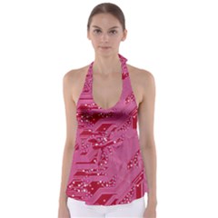 Pink Circuit Pattern Tie Back Tankini Top by Ket1n9