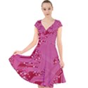 Pink Circuit Pattern Cap Sleeve Front Wrap Midi Dress View1