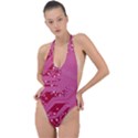 Pink Circuit Pattern Backless Halter One Piece Swimsuit View1