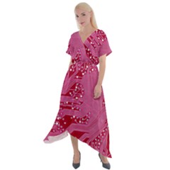 Pink Circuit Pattern Cross Front Sharkbite Hem Maxi Dress by Ket1n9