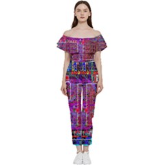 Technology Circuit Board Layout Pattern Bardot Ruffle Jumpsuit by Ket1n9