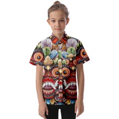 Wood Sculpture Bali Logo Kids  Short Sleeve Shirt by Ket1n9