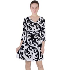 Ying Yang Tattoo Quarter Sleeve Ruffle Waist Dress by Ket1n9
