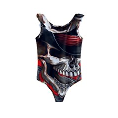 Confederate Flag Usa America United States Csa Civil War Rebel Dixie Military Poster Skull Kids  Frill Swimsuit by Ket1n9