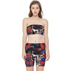 Confederate Flag Usa America United States Csa Civil War Rebel Dixie Military Poster Skull Stretch Shorts And Tube Top Set by Ket1n9