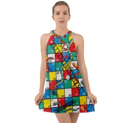 Snakes And Ladders Halter Tie Back Chiffon Dress by Ket1n9