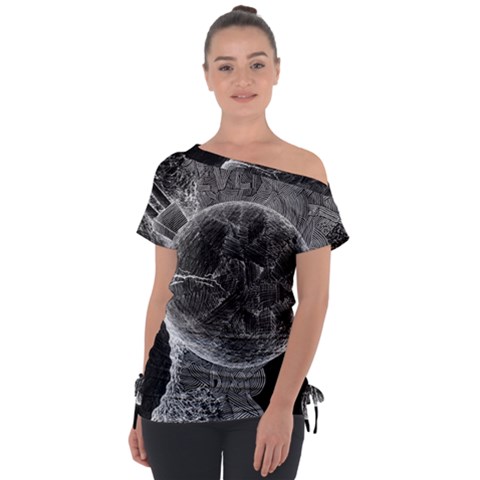 Space-universe-earth-rocket Off Shoulder Tie-up T-shirt by Ket1n9