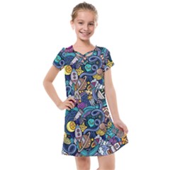Cartoon-hand-drawn-doodles-on-the-subject-of-space-style-theme-seamless-pattern-vector-background Kids  Cross Web Dress by Ket1n9