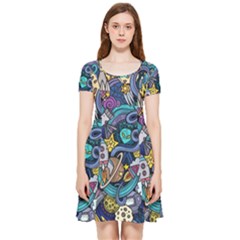 Cartoon-hand-drawn-doodles-on-the-subject-of-space-style-theme-seamless-pattern-vector-background Inside Out Cap Sleeve Dress by Ket1n9