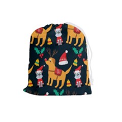 Funny Christmas Pattern Background Drawstring Pouch (large) by Ket1n9