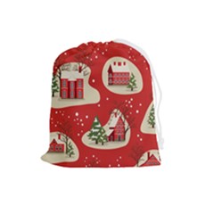 Christmas New Year Seamless Pattern Drawstring Pouch (large) by Ket1n9