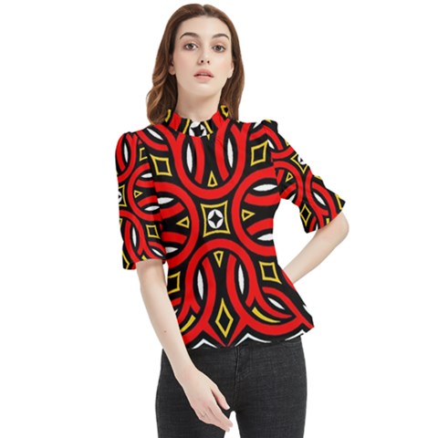 Traditional Art Pattern Frill Neck Blouse by Ket1n9