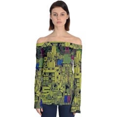 Technology Circuit Board Off Shoulder Long Sleeve Top by Ket1n9