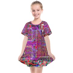 Technology Circuit Board Layout Pattern Kids  Smock Dress by Ket1n9