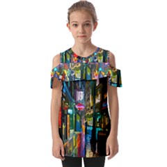 Abstract-vibrant-colour-cityscape Fold Over Open Sleeve Top by Ket1n9