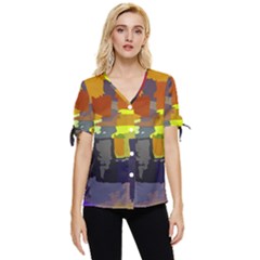 Abstract-vibrant-colour Bow Sleeve Button Up Top by Ket1n9
