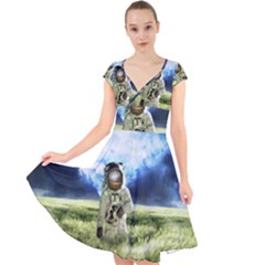 Astronaut Cap Sleeve Front Wrap Midi Dress by Ket1n9