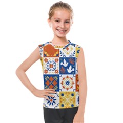 Mexican-talavera-pattern-ceramic-tiles-with-flower-leaves-bird-ornaments-traditional-majolica-style- Kids  Mesh Tank Top by Ket1n9