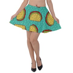 Taco-drawing-background-mexican-fast-food-pattern Velvet Skater Skirt by Ket1n9