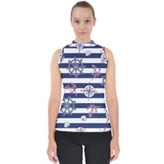 Seamless-marine-pattern Mock Neck Shell Top by Ket1n9