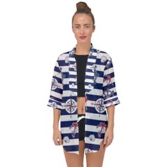 Seamless-marine-pattern Open Front Chiffon Kimono by Ket1n9