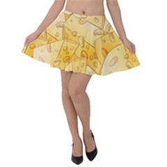 Cheese-slices-seamless-pattern-cartoon-style Velvet Skater Skirt by Ket1n9