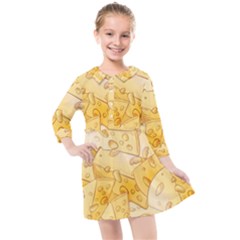 Cheese-slices-seamless-pattern-cartoon-style Kids  Quarter Sleeve Shirt Dress by Ket1n9