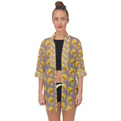 Yellow-mushroom-pattern Open Front Chiffon Kimono by Ket1n9