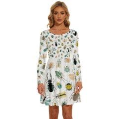 Insect Animal Pattern Long Sleeve Wide Neck Velvet Dress by Ket1n9