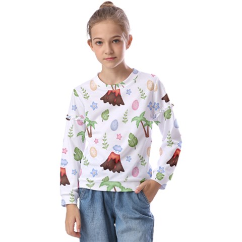 Cute-palm-volcano-seamless-pattern Kids  Long Sleeve T-shirt With Frill  by Ket1n9