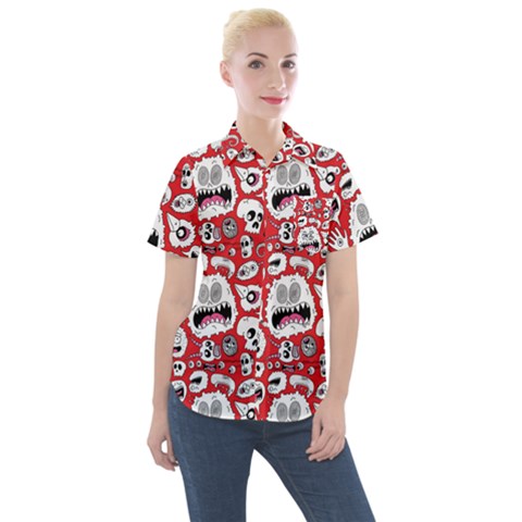 Another Monster Pattern Women s Short Sleeve Pocket Shirt by Ket1n9