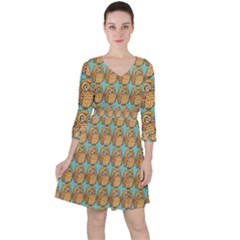 Owl Dreamcatcher Quarter Sleeve Ruffle Waist Dress by Grandong