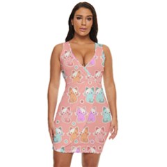 Cute Kawaii Kittens Seamless Pattern Draped Bodycon Dress by Grandong