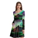 Aurora Borealis Nature Sky Light Long Sleeve Knee Length Skater Dress With Pockets View1