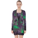Aurora Stars Sky Mountains Snow Aurora Borealis V-neck Bodycon Long Sleeve Dress View1