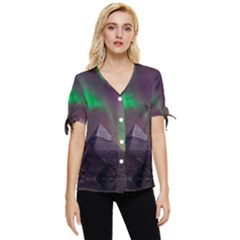 Aurora Northern Lights Celestial Magical Astronomy Bow Sleeve Button Up Top by Grandong