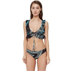 Abstract Waves Background Wallpaper Low Cut Ruffle Edge Bikini Set by Ravend