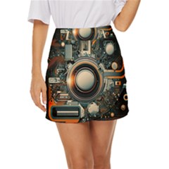 Illustrations Technology Robot Internet Processor Mini Front Wrap Skirt by Vaneshop