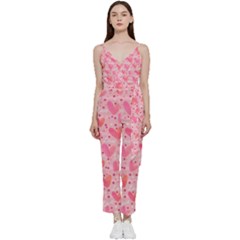 Valentine Romantic Love Watercolor Pink Pattern Texture V-neck Camisole Jumpsuit by Vaneshop