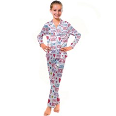 Love Mom Happy Mothers Day I Love Mom Graphic Kids  Satin Long Sleeve Pajamas Set by Vaneshop